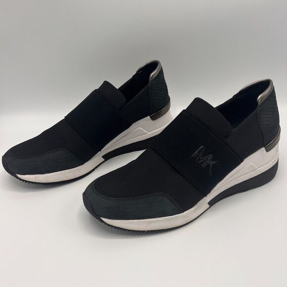 Michael Kors Felix Canvas Snake-Embossed Nubuck Trainer Women's Sz 8.5 MSRP $165 - Picture 1 of 9